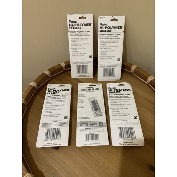 LOT 5 PACKS NEW PENTEL HI-POLYMER NON ABRASIVE ERASERS LATEX FREE NEW - Picture 2 of 2